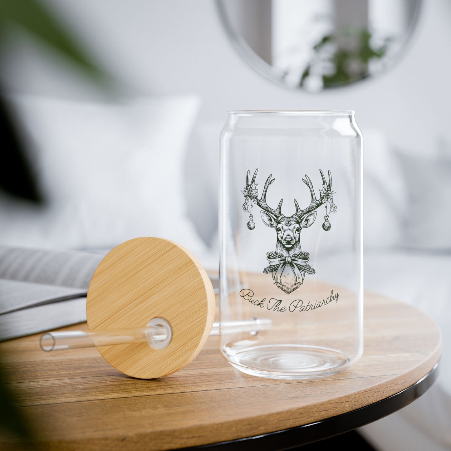 Buck the Patriarchy Christmas Deer Glass Tumbler