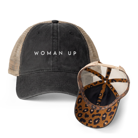 Woman Up | Washed Pattern Mesh-Back Trucker Hat