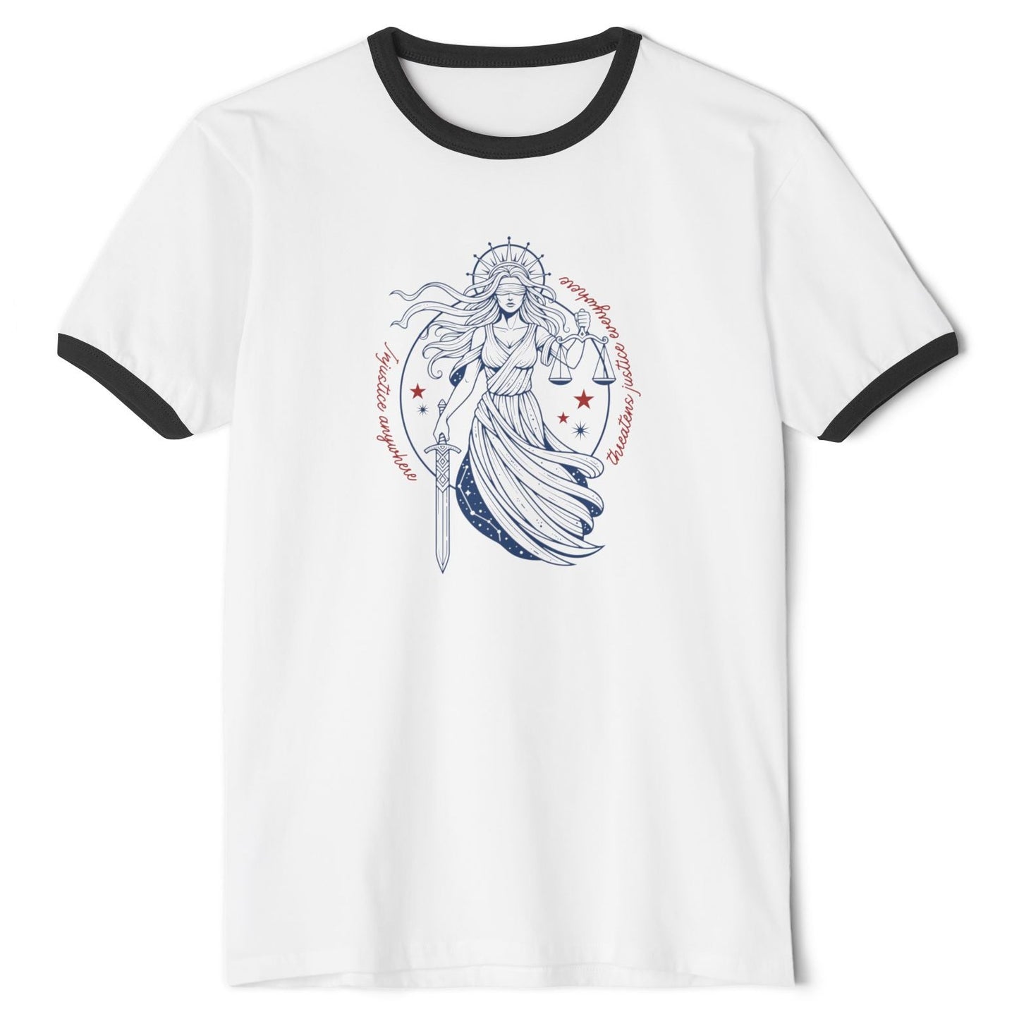 Injustice Anywhere Threatens Justice Anywhere Retro Ringer Tee