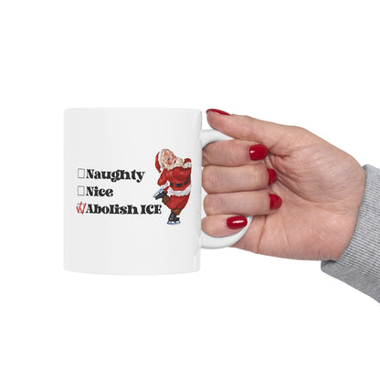 Naughty Nice Abolish ICE Skating Santa Christmas Mug
