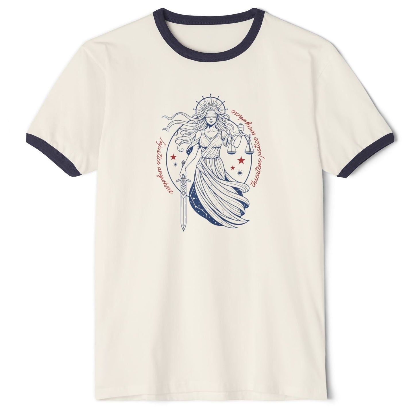 Injustice Anywhere Threatens Justice Anywhere Retro Ringer Tee