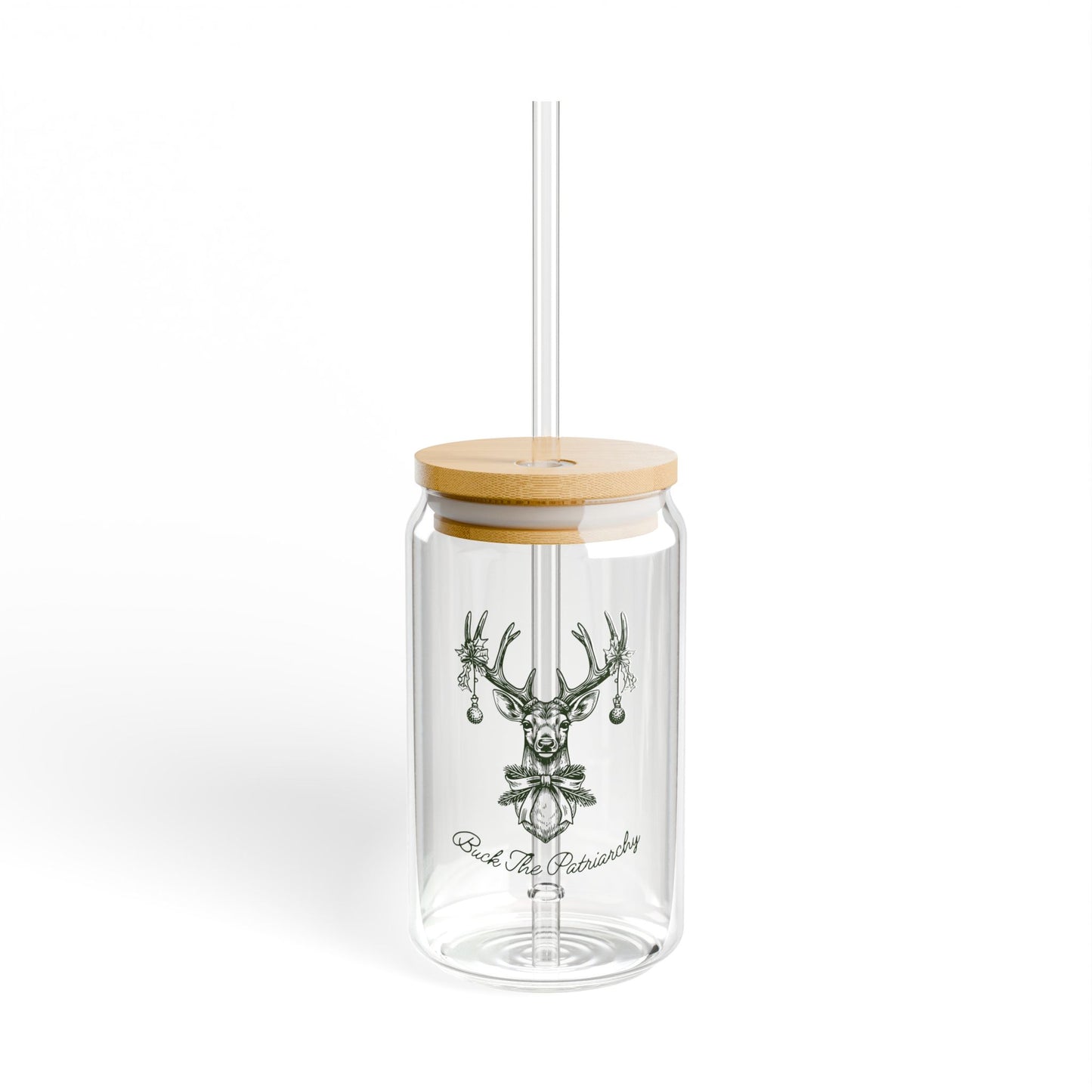 Buck the Patriarchy Christmas Deer Glass Tumbler