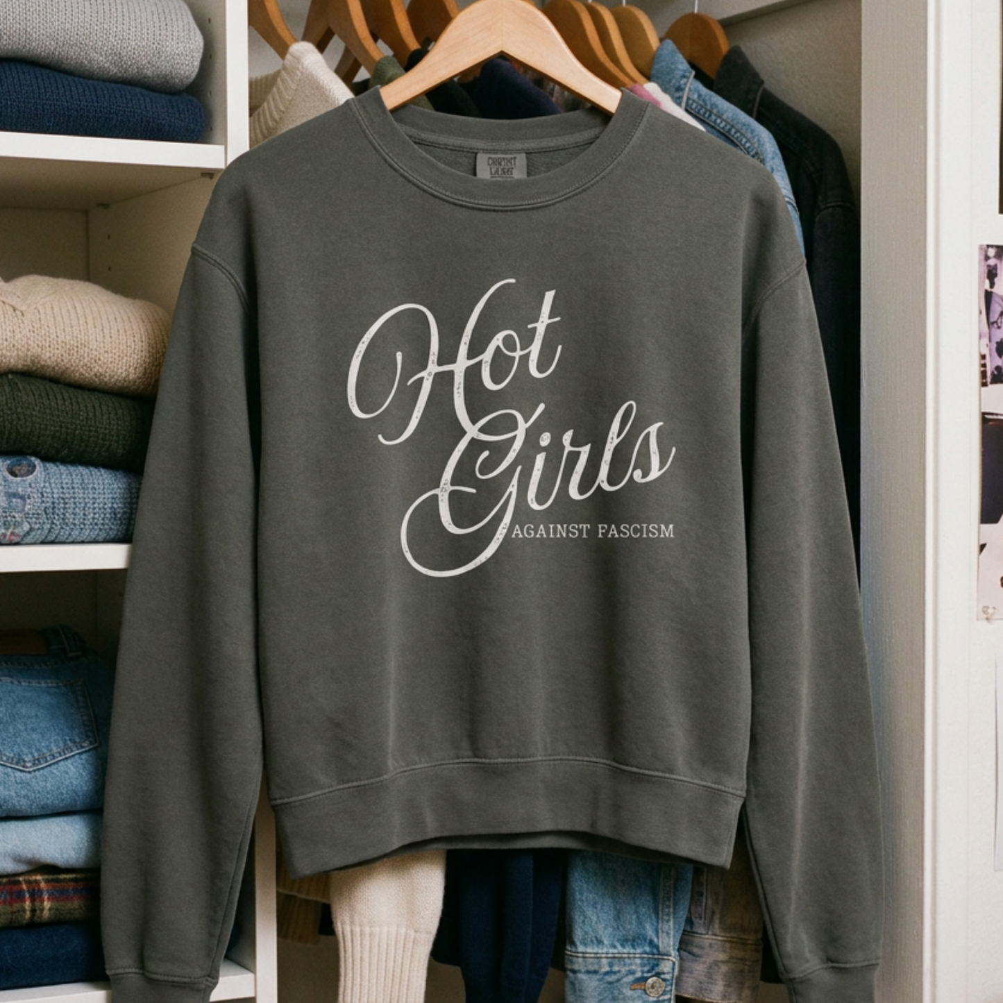 Hot Girls Against Fascism | Mid-Length Crewneck Sweatshirt