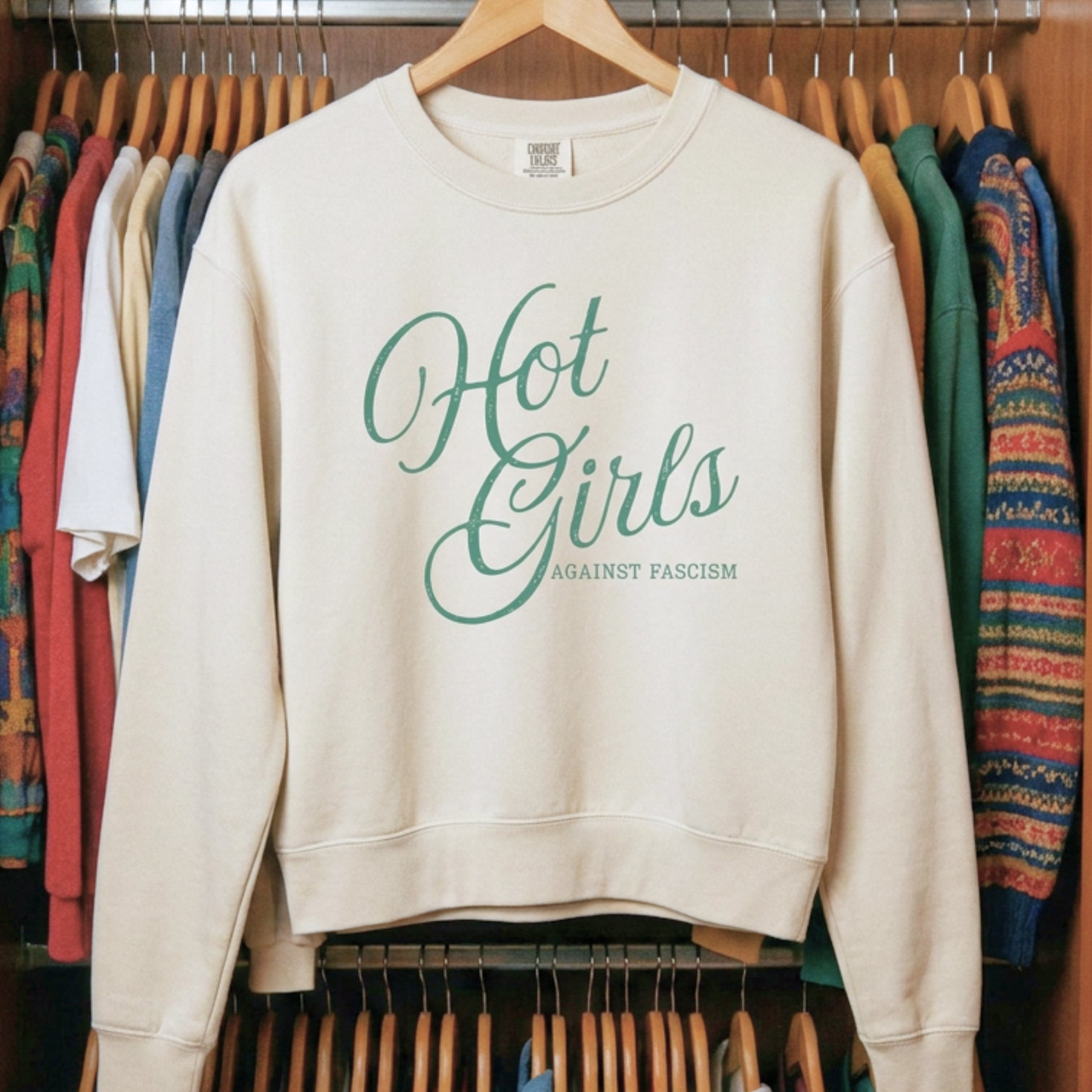 Hot Girls Against Fascism | Mid-Length Crewneck Sweatshirt