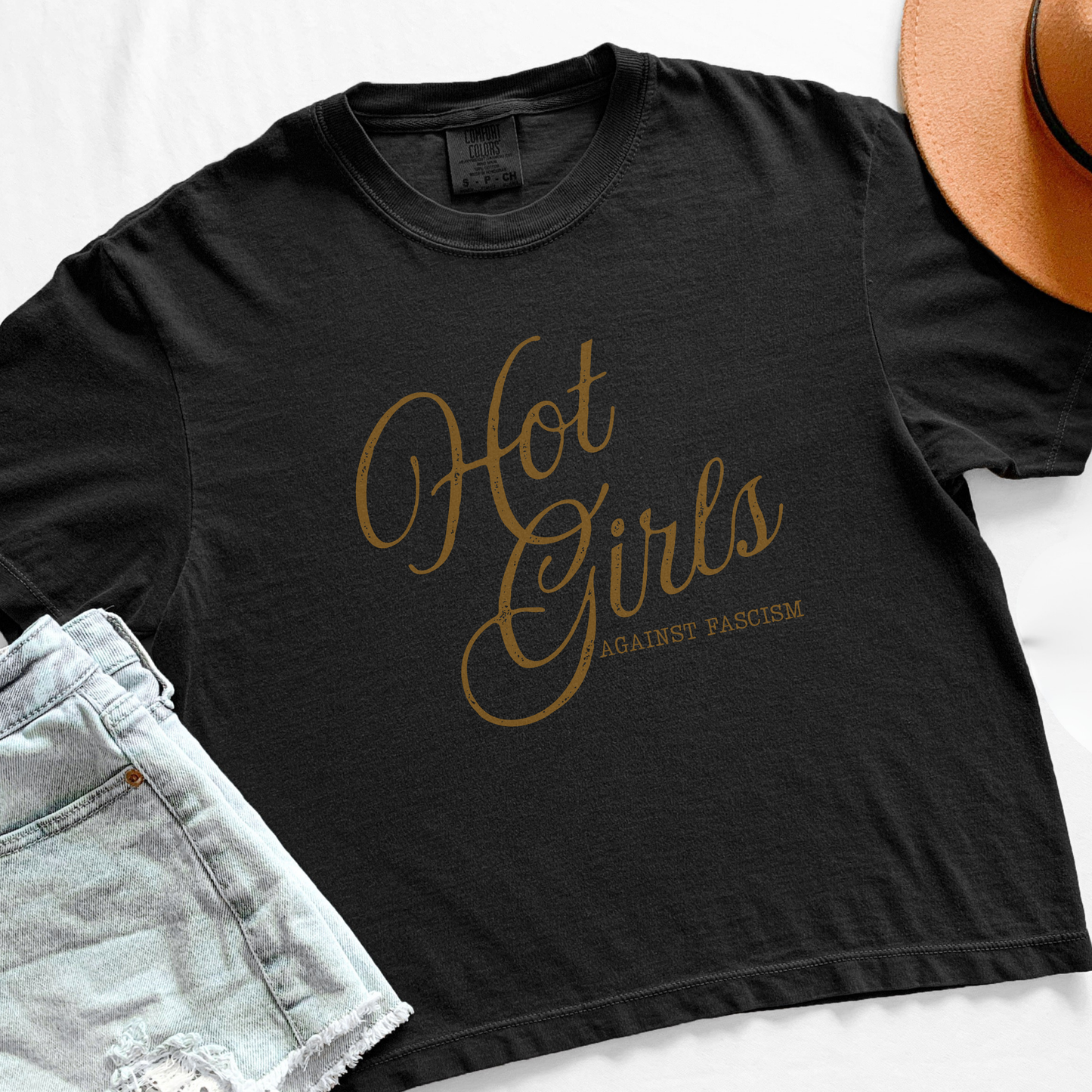 Hot Girls Against Fascism | Mid-Length Cropped Tee