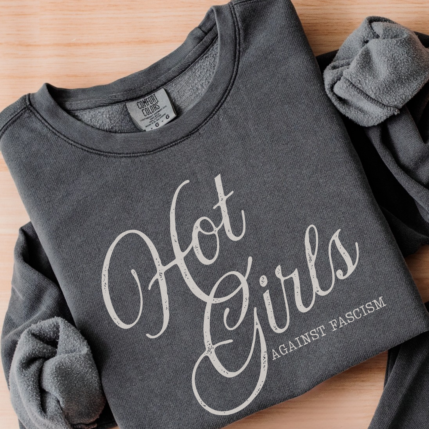 Hot Girls Against Fascism | Mid-Length Crewneck Sweatshirt