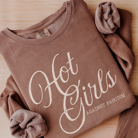 Hot Girls Against Fascism | Mid-Length Crewneck Sweatshirt