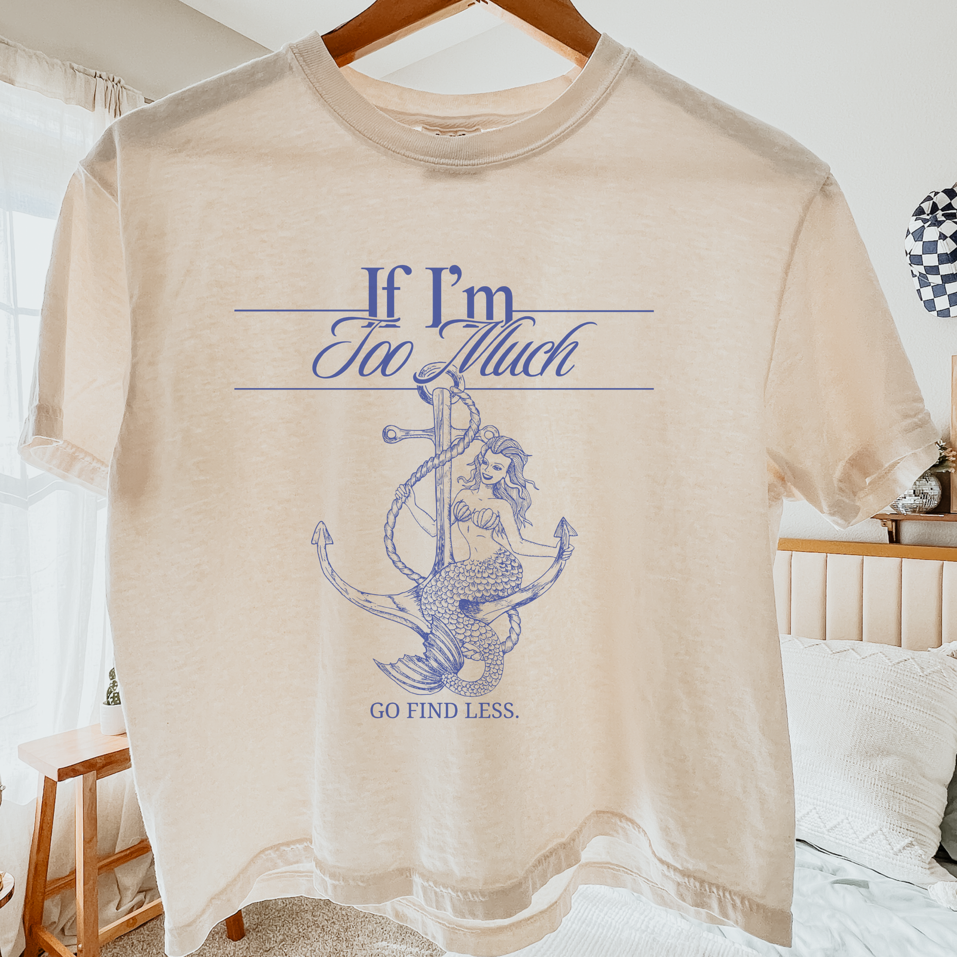 If I'm Too Much, Go Find Less feminist crop top featuring a bold empowering quote on a soft graphic crop tee.