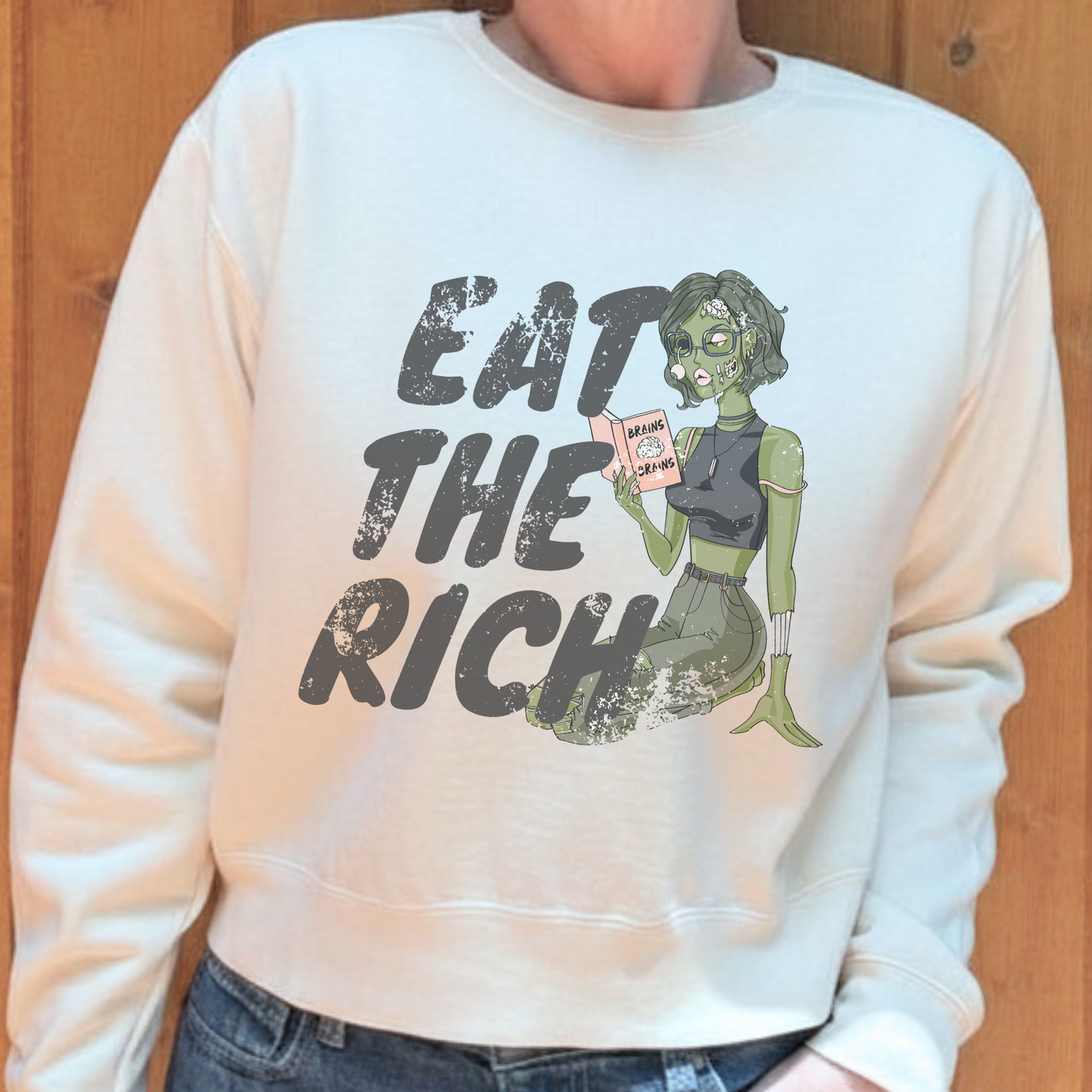 Eat the Rich Zombie | Mid-Length Crewneck Sweatshirt