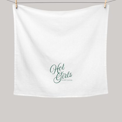 Hot Girls Against Fascism 100% cotton tea towel featuring witty feminist political humor for kitchen decor, housewarming gifts, and everyday use.