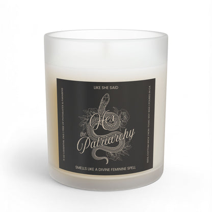 Hex the Patriarchy scented candle featuring a feminist snake design inspired by witchcraft, transformation, renewal, and feminine power.