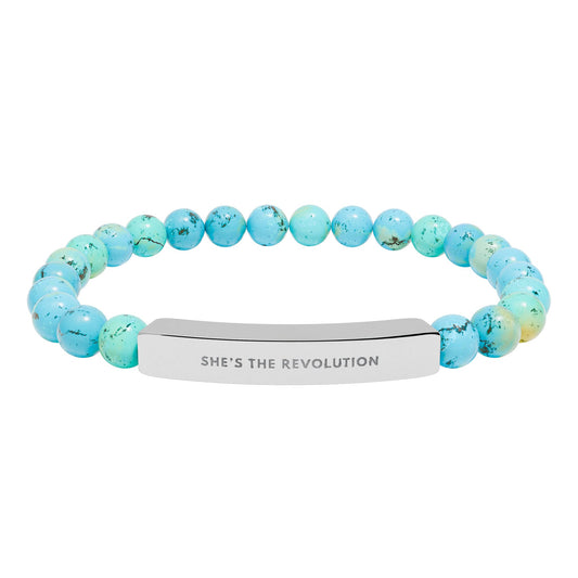 She's The Revolution | Empowering Feminist Mantra Bracelet | Chakra Crystals