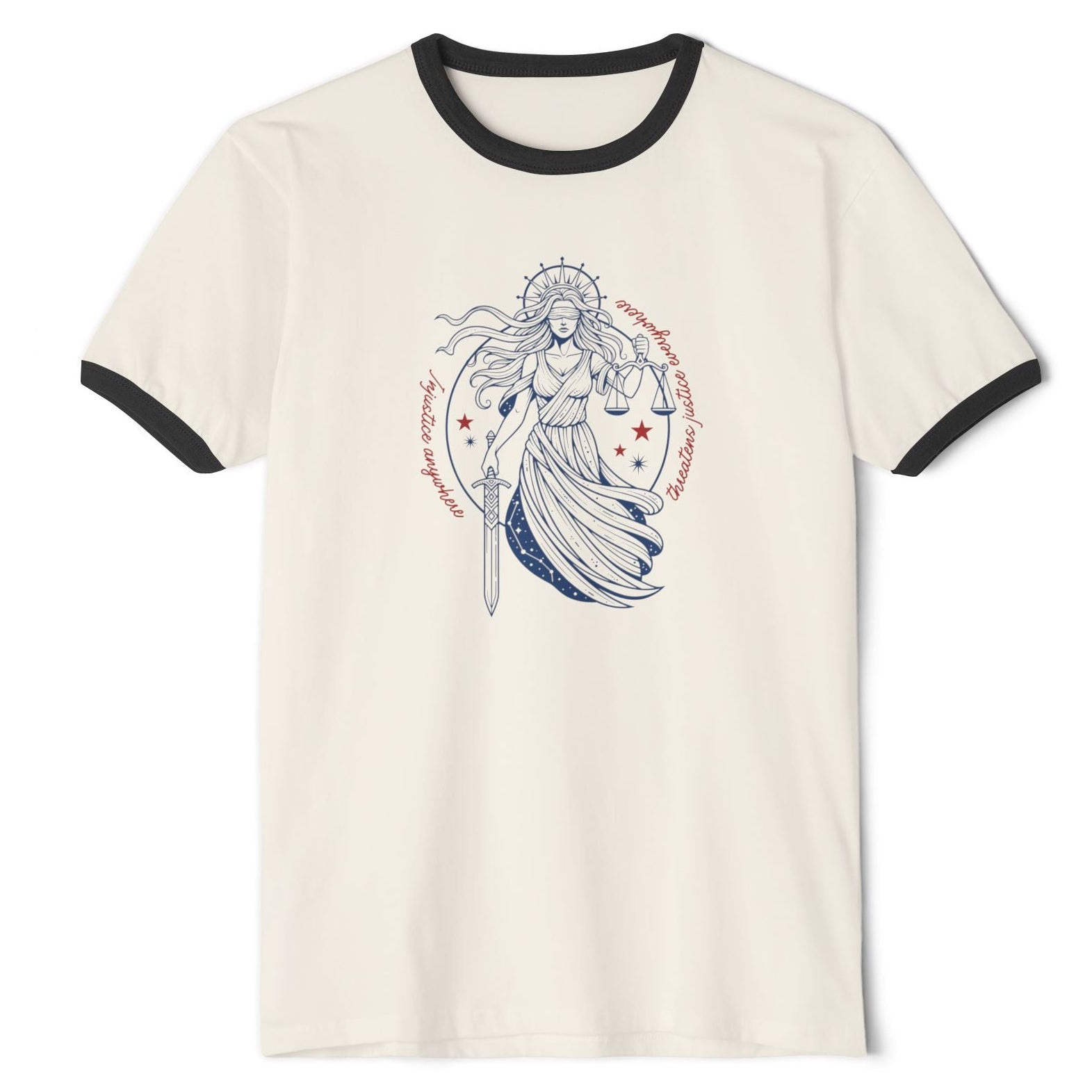 Injustice Anywhere Threatens Justice Anywhere Retro Ringer Tee