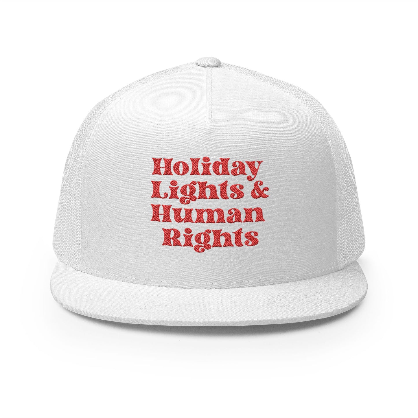 Holiday Lights & Human Rights Trucker Hat, Christmas Embroidered Cap, Human Rights Activist Gift, Festive Holiday Accessory, Social Justice