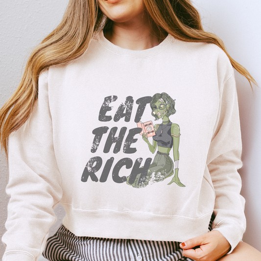 Eat the Rich Zombie | Mid-Length Crewneck Sweatshirt