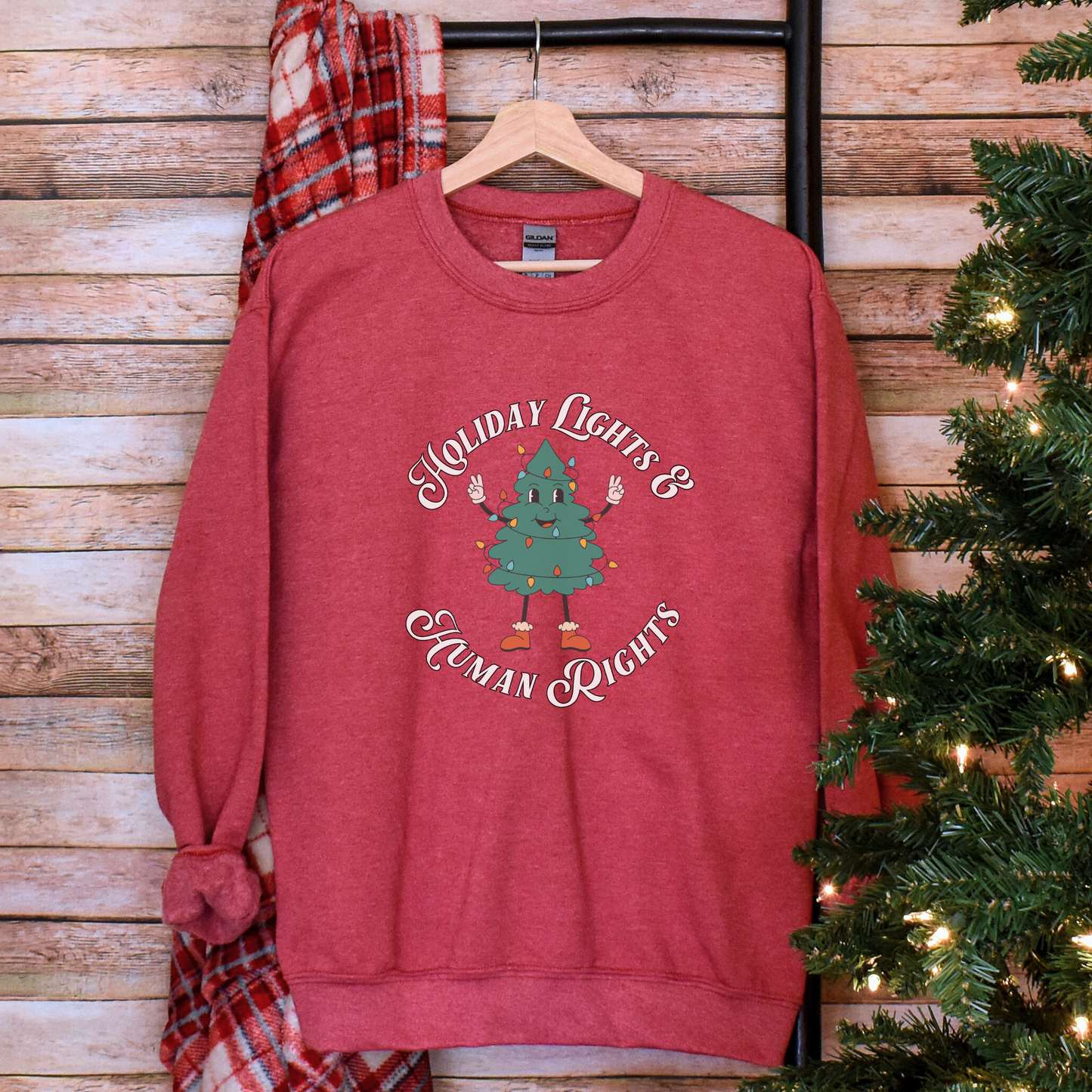 Holiday Lights & Human Rights Christmas Tree Sweatshirt
