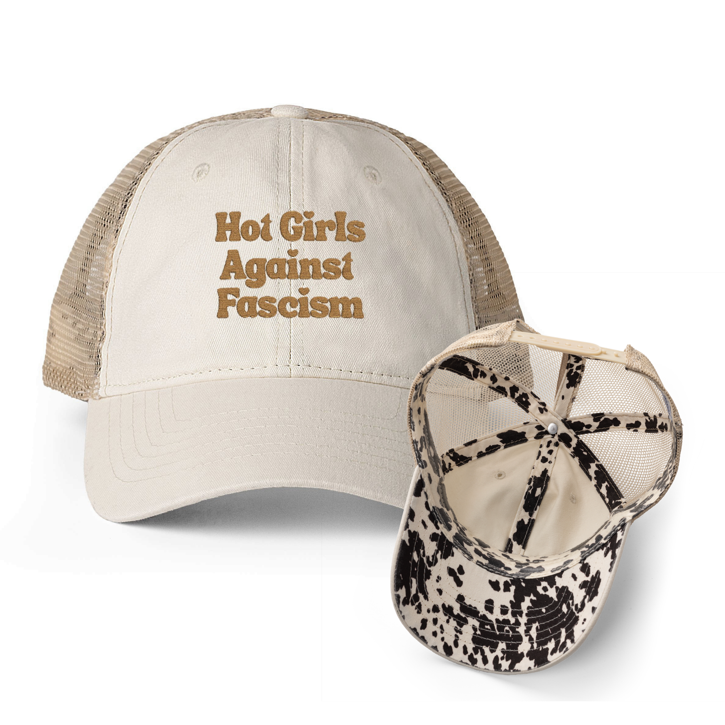Hot Girls Against Fascism | Washed Pattern Mesh-Back Trucker Hat
