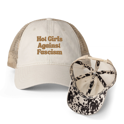 Hot Girls Against Fascism | Washed Pattern Mesh-Back Trucker Hat