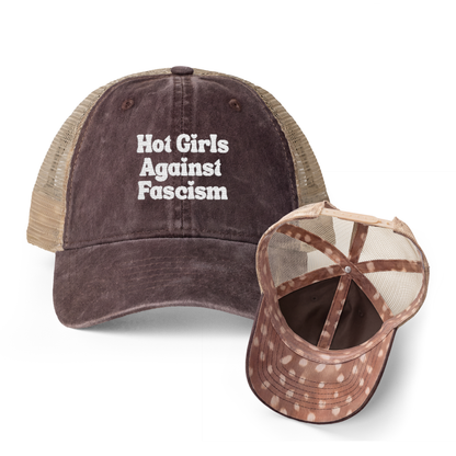 Hot Girls Against Fascism | Washed Pattern Mesh-Back Trucker Hat