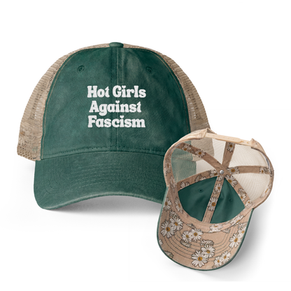 Hot Girls Against Fascism | Washed Pattern Mesh-Back Trucker Hat
