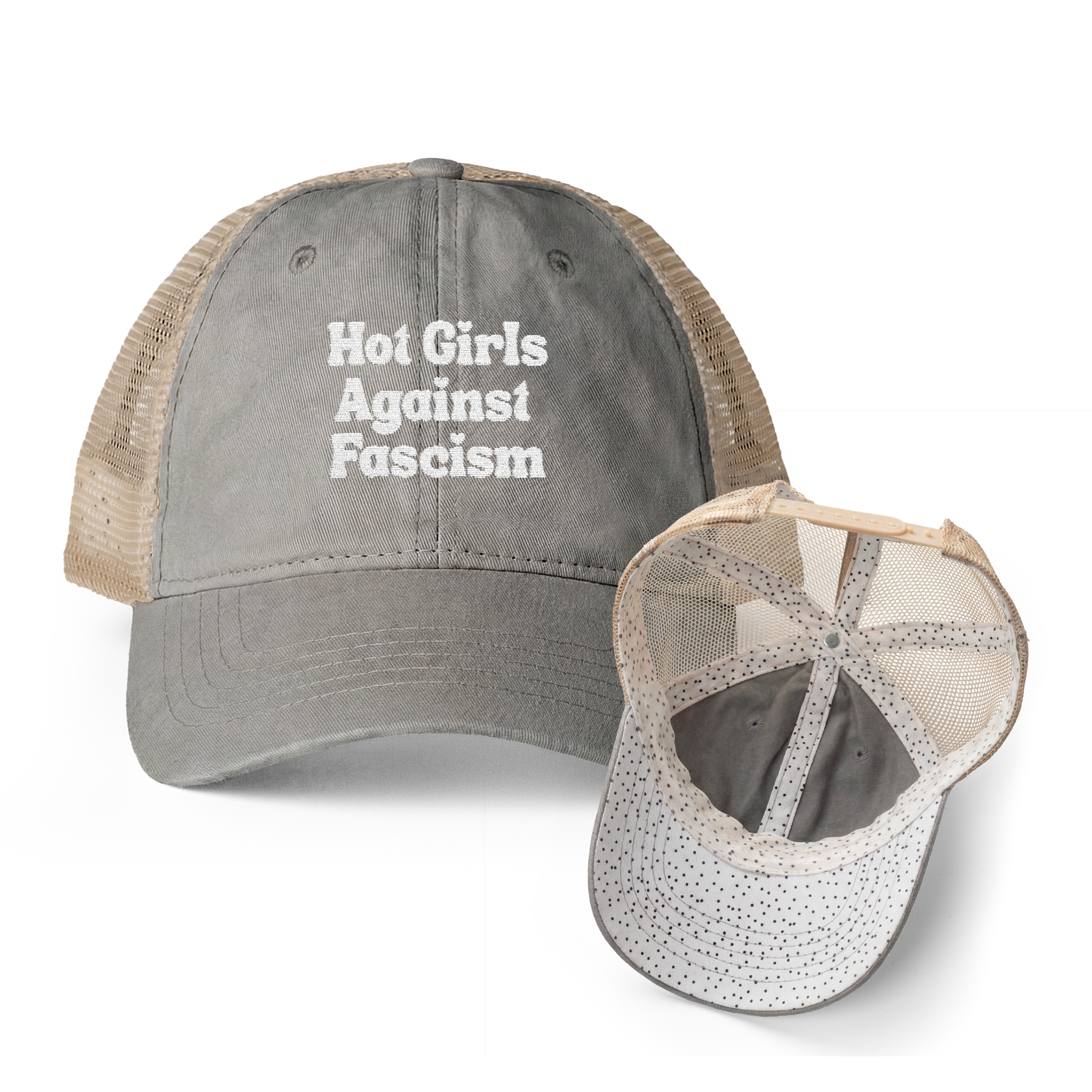 Hot Girls Against Fascism | Washed Pattern Mesh-Back Trucker Hat