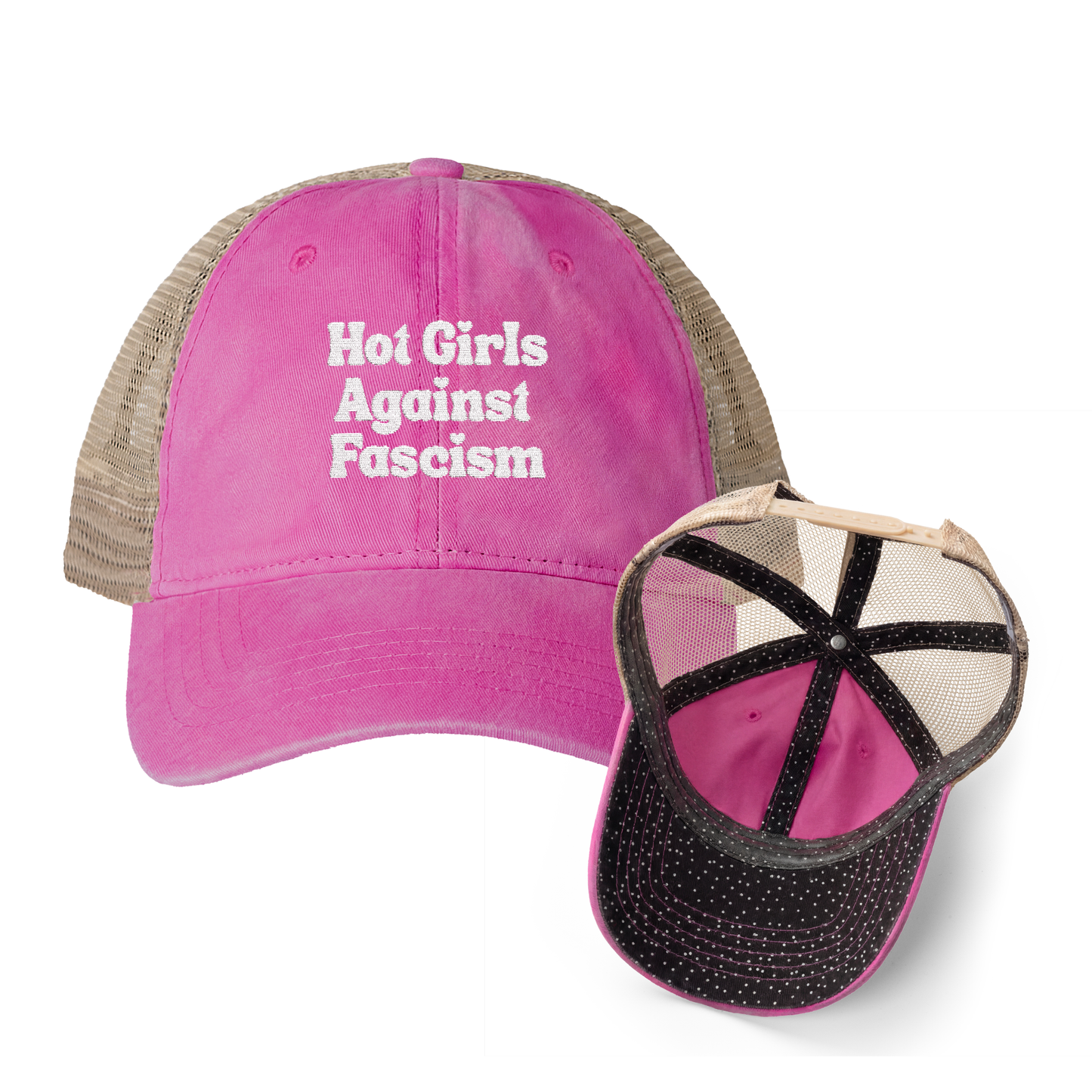 Hot Girls Against Fascism | Washed Pattern Mesh-Back Trucker Hat