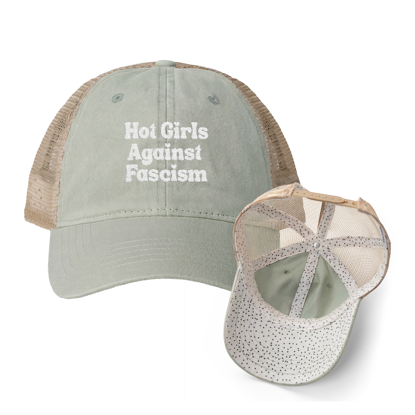 Hot Girls Against Fascism | Washed Pattern Mesh-Back Trucker Hat
