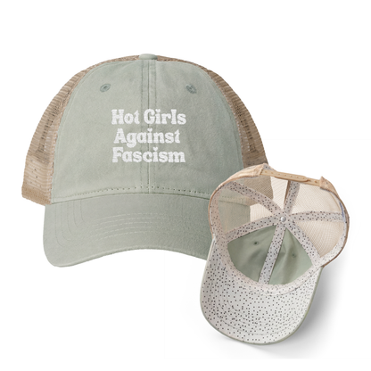 Hot Girls Against Fascism | Washed Pattern Mesh-Back Trucker Hat