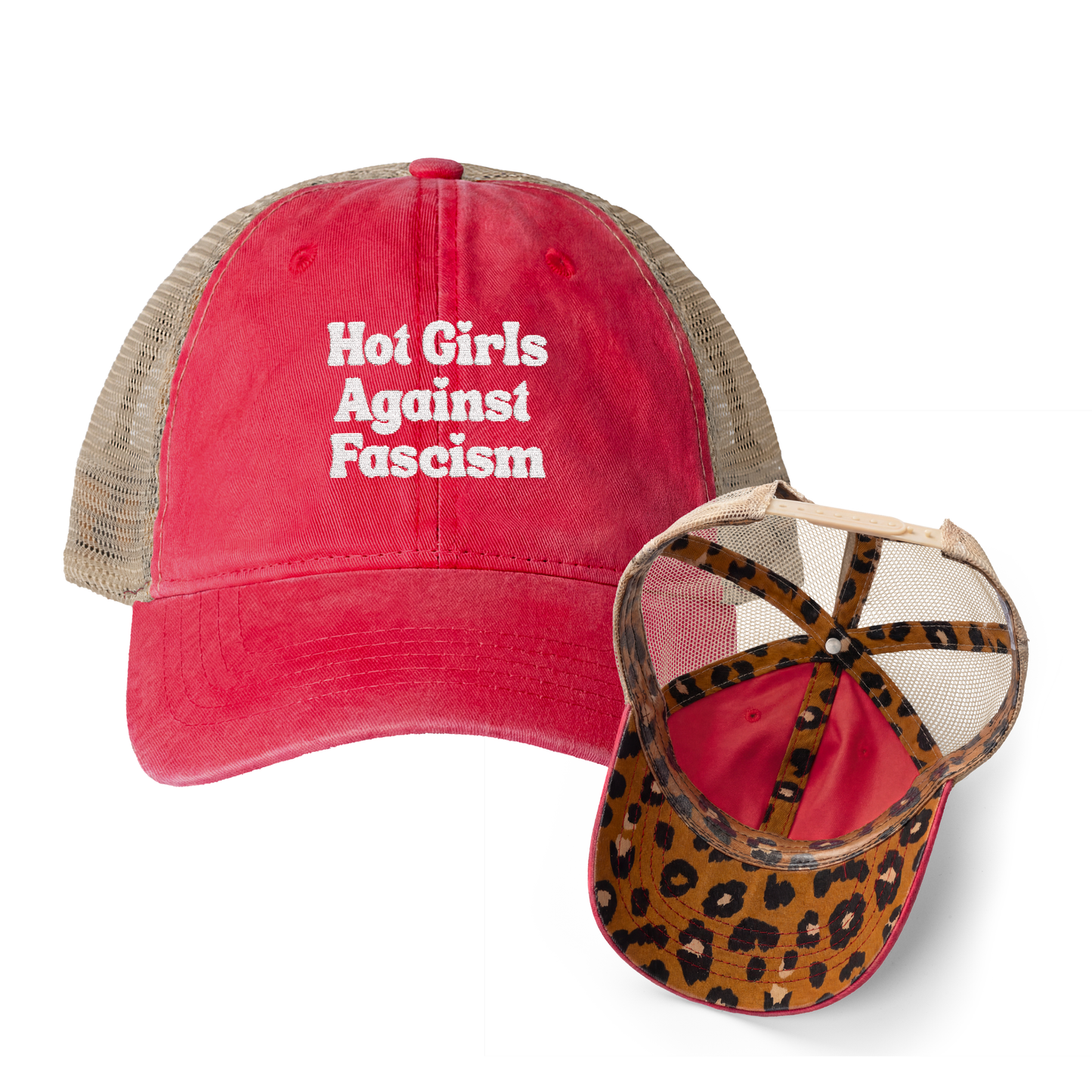 Hot Girls Against Fascism | Washed Pattern Mesh-Back Trucker Hat