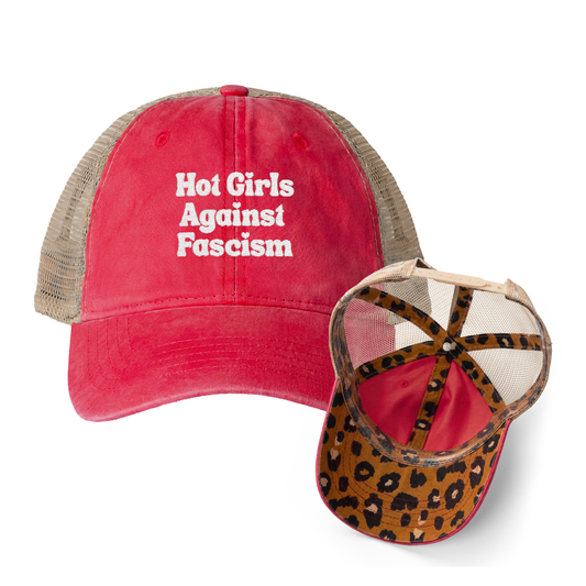 Hot Girls Against Fascism | Washed Pattern Mesh-Back Trucker Hat