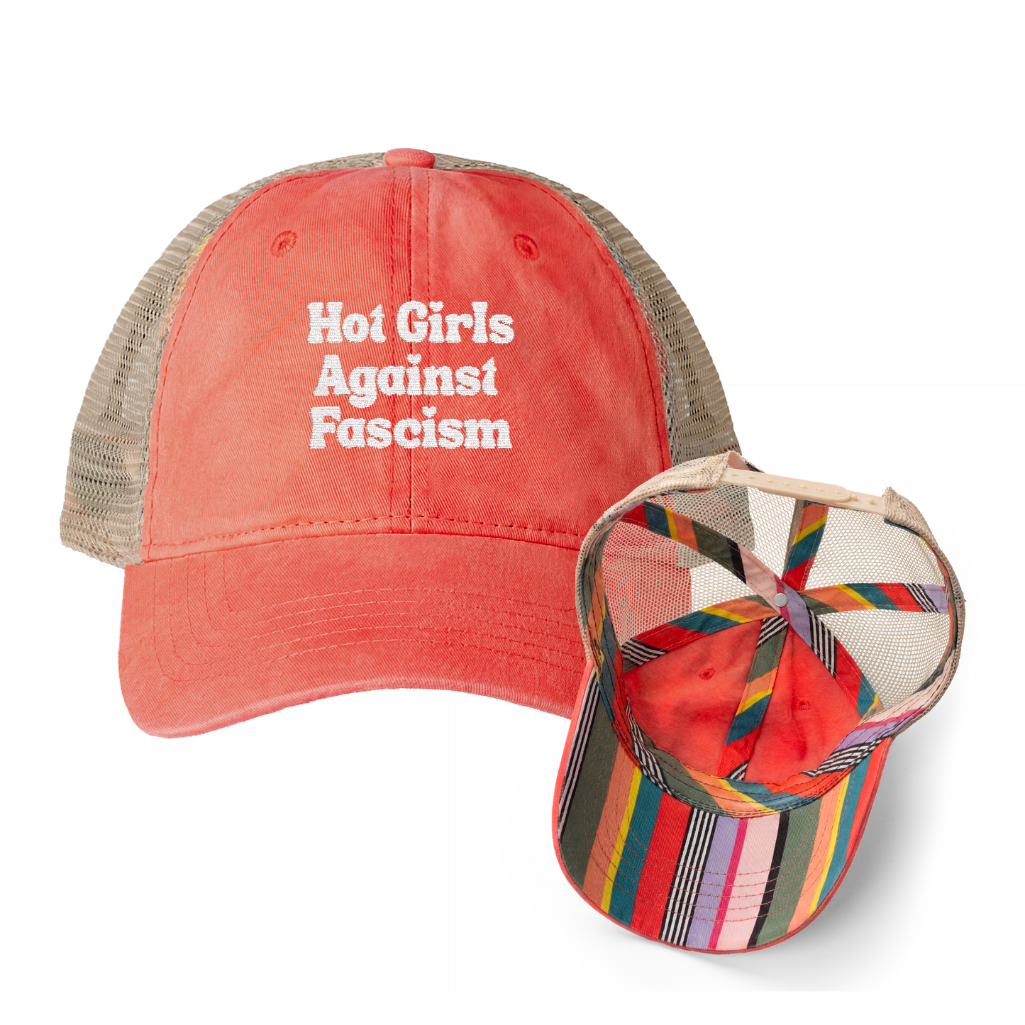 Hot Girls Against Fascism | Washed Pattern Mesh-Back Trucker Hat