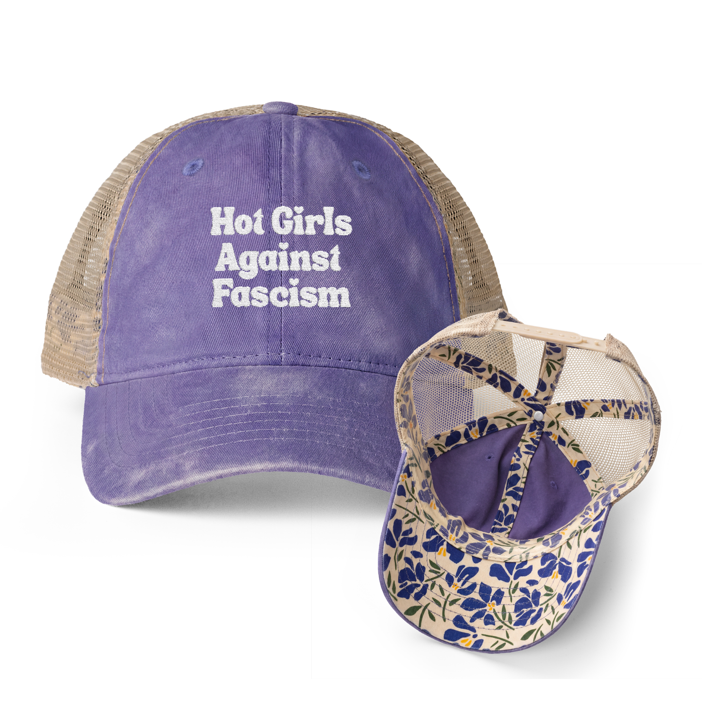 Hot Girls Against Fascism | Washed Pattern Mesh-Back Trucker Hat