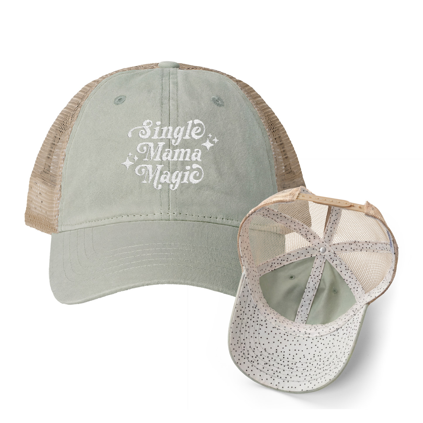 Single Mama Magic | Washed Pattern Mesh-Back Trucker Hat