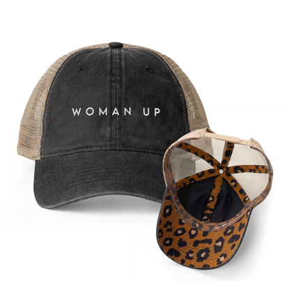 Woman Up | Washed Pattern Mesh-Back Trucker Hat
