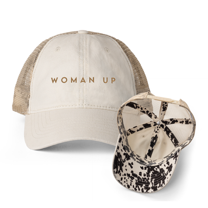 Woman Up | Washed Pattern Mesh-Back Trucker Hat