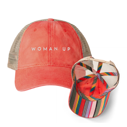 Woman Up | Washed Pattern Mesh-Back Trucker Hat